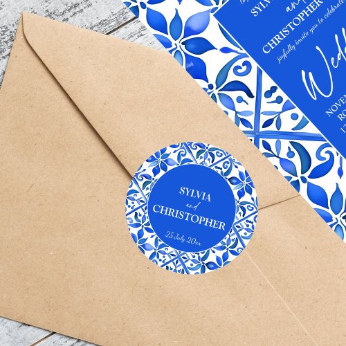 Blue Talavera Spanish tiles all in one wedding Classic Round Sticker