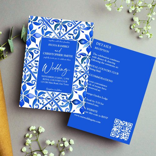 Blue Talavera Spanish tiles all in one wedding Invitation