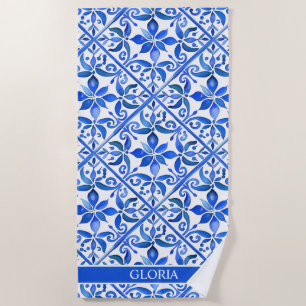 Blue Talavera Spanish tiles bridesmaids gifts Beach Towel
