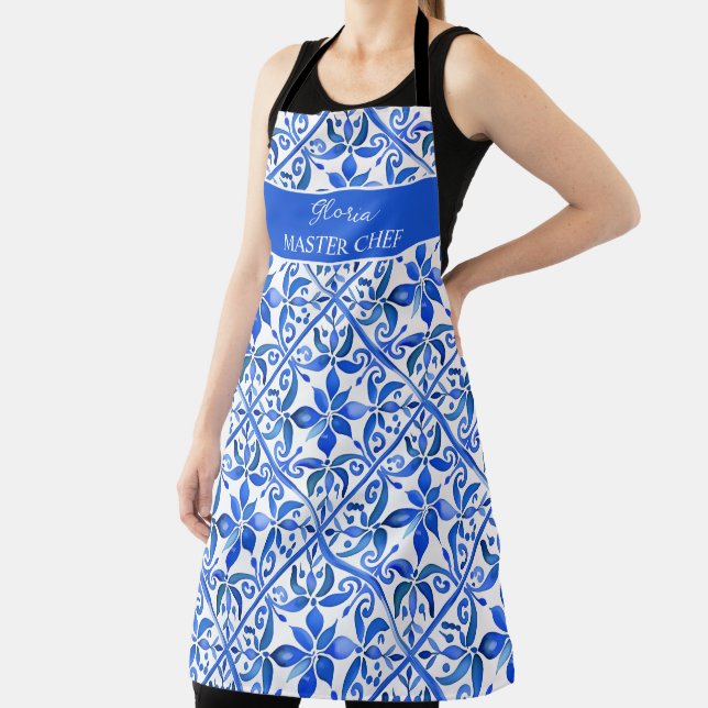 Blue Talavera Spanish tiles personalized gifts Apron (Insitu)