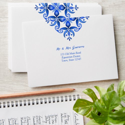 Blue Talavera Spanish tiles wedding addressed Envelope