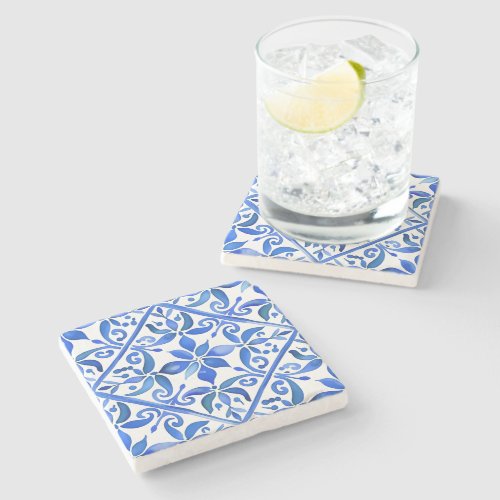 Blue Talavera Spanish tiles wedding favors Stone Coaster