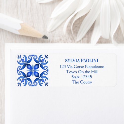 Blue Talavera Spanish tiles wedding Label