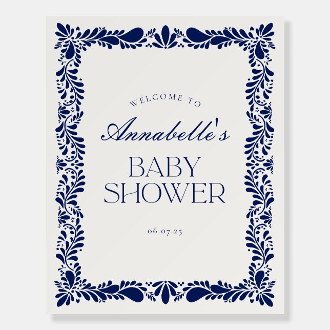 Blue Talavera Tile Fiesta Baby Shower Welcome Sign (Front)