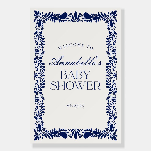 Blue Talavera Tile Fiesta Baby Shower Welcome Sign (Front)