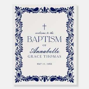 Blue Talavera Tile Fiesta Baptism Welcome Sign