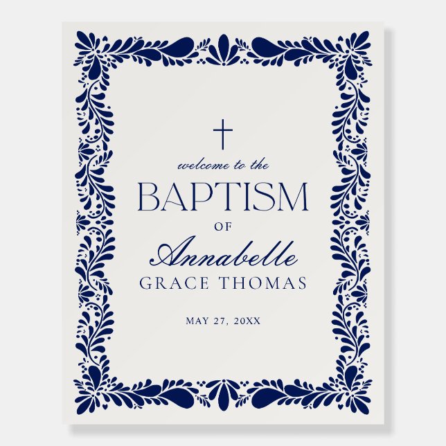 Blue Talavera Tile Fiesta Baptism Welcome Sign (Front)