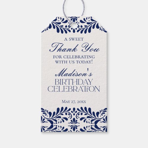 Blue Talavera Tile Fiesta Birthday Party Favors Gift Tags