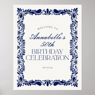 Blue Talavera Tile Fiesta Birthday Party Welcome Poster