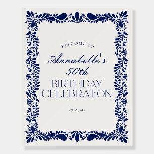 Blue Talavera Tile Fiesta Birthday Welcome Sign