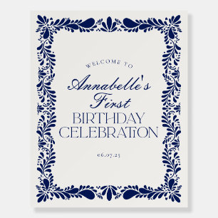 Blue Talavera Tile Fiesta Birthday Welcome Sign