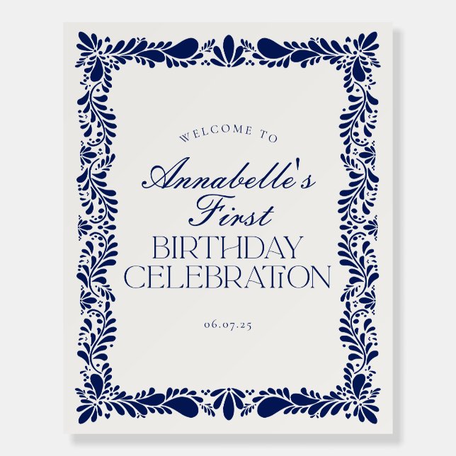 Blue Talavera Tile Fiesta Birthday Welcome Sign (Front)