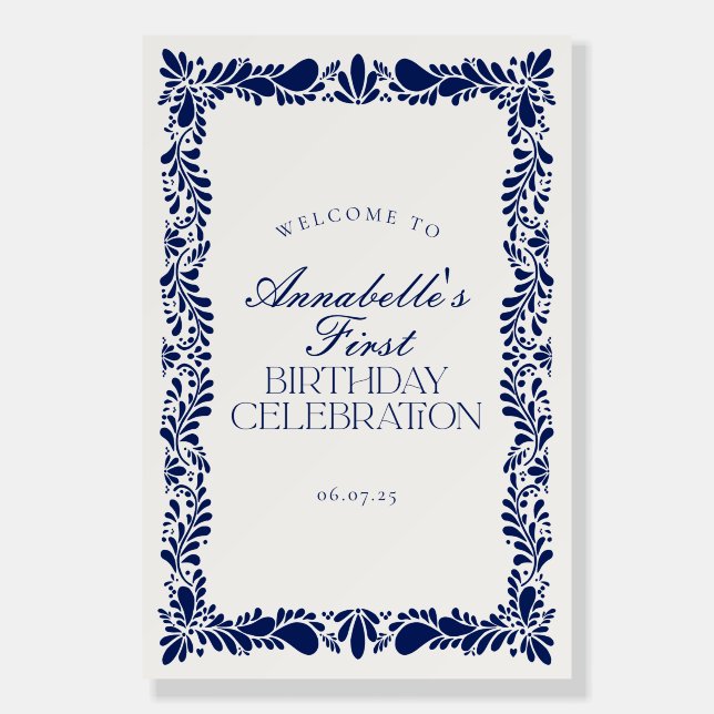 Blue Talavera Tile Fiesta Birthday Welcome Sign (Front)