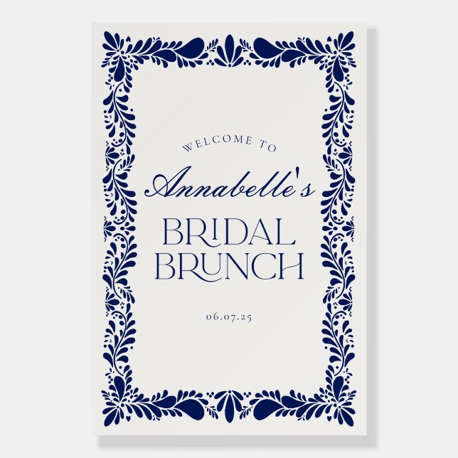 Blue Talavera Tile Fiesta Bridal Brunch Welcome Foam Board (Front)