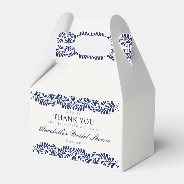 Blue Talavera Tile Fiesta Bridal Shower Dessert Favor Boxes (Front Side)
