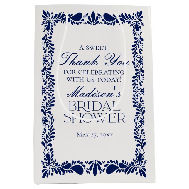 Blue Talavera Tile Fiesta Bridal Shower Favors Medium Gift Bag (Front)