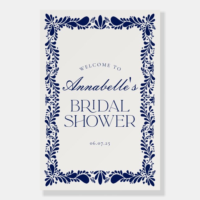 Blue Talavera Tile Fiesta Bridal Shower Welcome Foam Board (Front)