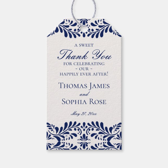 Blue Talavera Tile Fiesta Wedding Party Favors Gift Tags (Front)