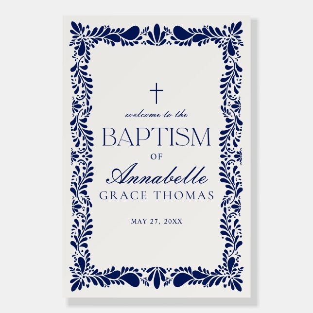 Blue Talavera Tile Spanish Baptism Welcome Sign (Front)