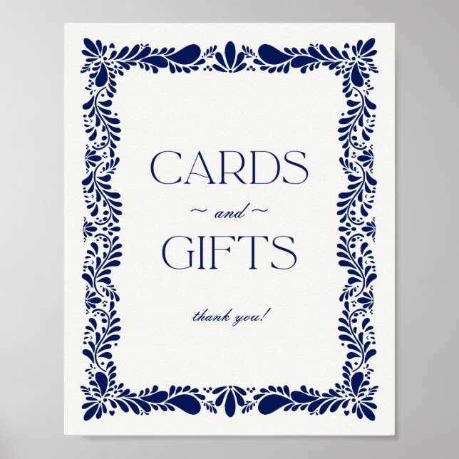 Blue Talavera Tile Spanish Cards and Gifts Sign (Front)