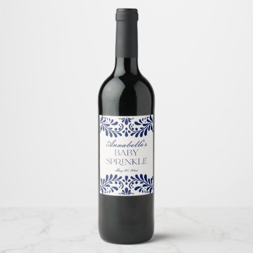 Blue Talavera Tile Spanish Fiesta Baby Sprinkle Wine Label