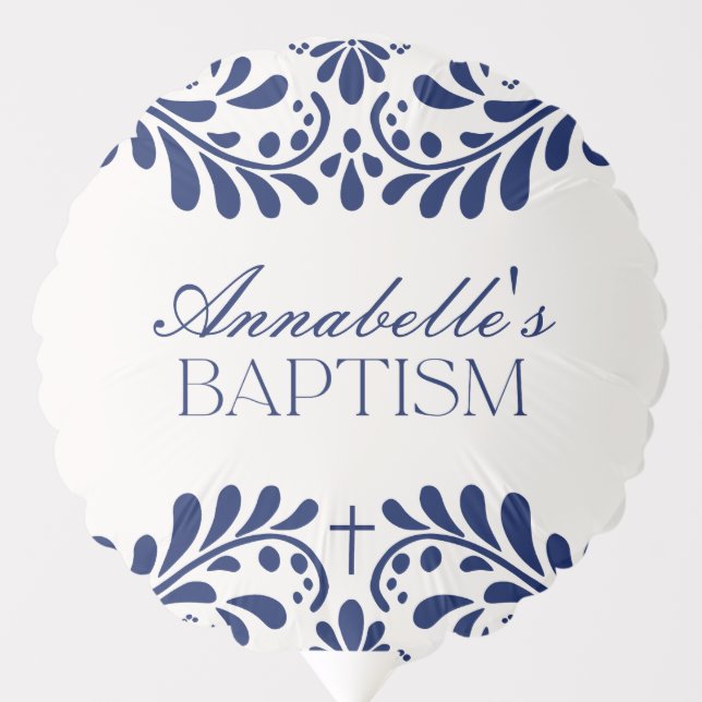 Blue Talavera Tile Spanish Fiesta Baptism Balloon (Front)