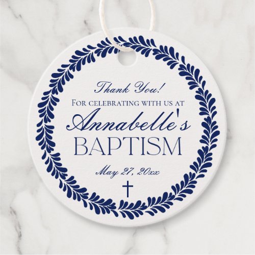 Blue Talavera Tile Spanish Fiesta Baptism Circle Favor Tags