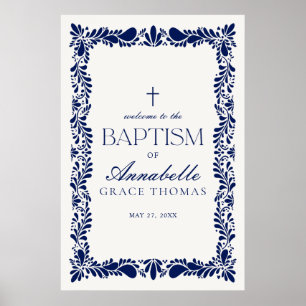 Blue Talavera Tile Spanish Fiesta Baptism Welcome Poster