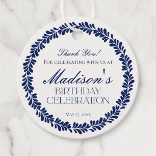 Blue Talavera Tile Spanish Fiesta Birthday Circle Favor Tags