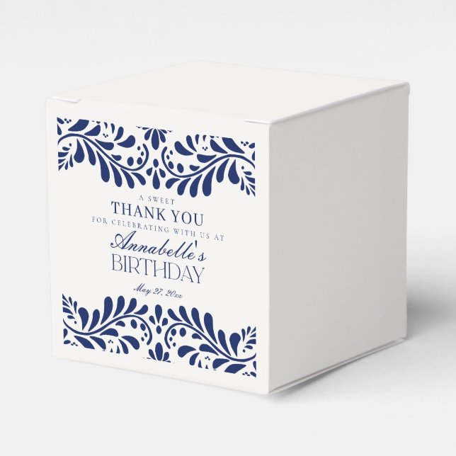 Blue Talavera Tile Spanish Fiesta Birthday Favor Boxes (Front Side)
