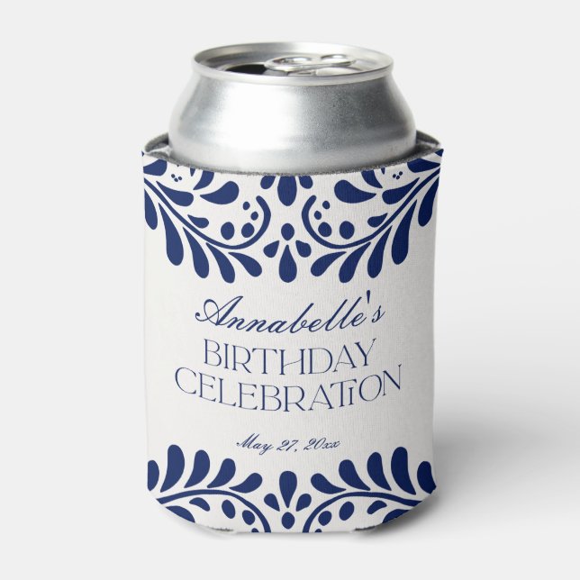 Blue Talavera Tile Spanish Fiesta Birthday Favors Can Cooler (Can Front)