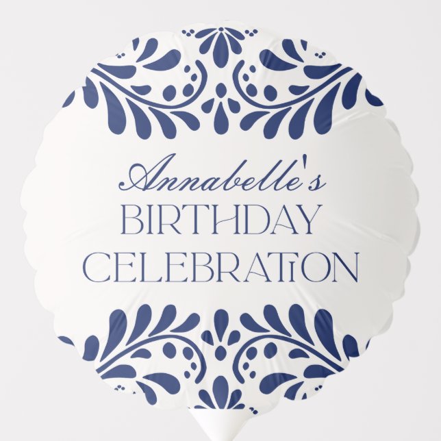 Blue Talavera Tile Spanish Fiesta Birthday Party Balloon (Front)