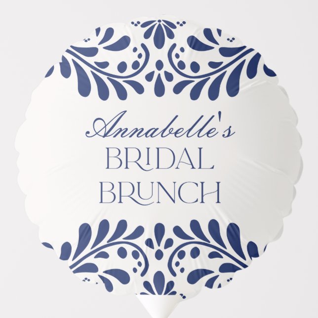 Blue Talavera Tile Spanish Fiesta Bridal Brunch Balloon (Front)