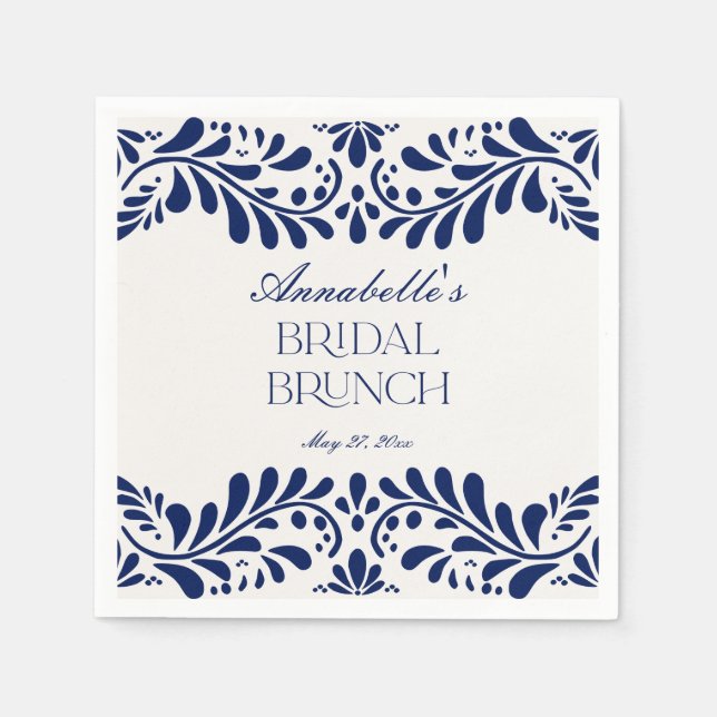Blue Talavera Tile Spanish Fiesta Bridal Brunch Napkins (Front)