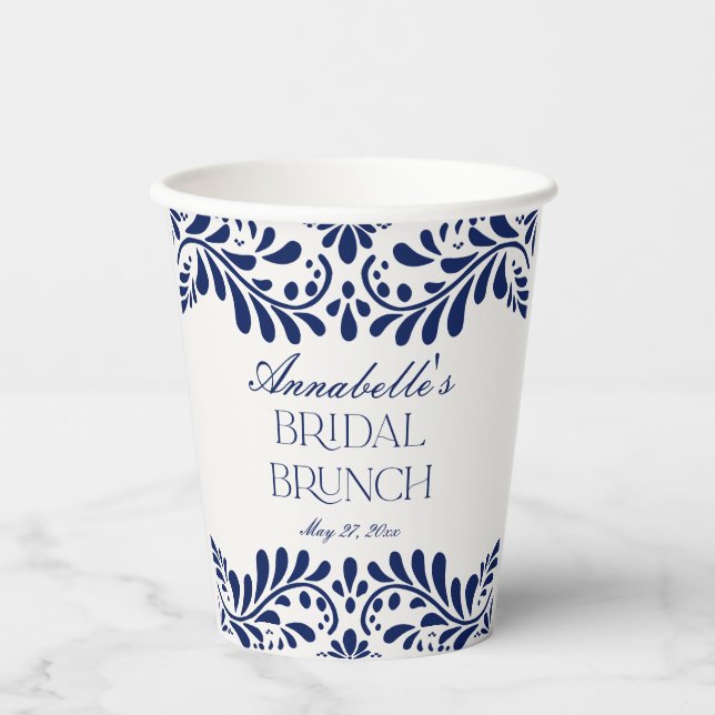 Blue Talavera Tile Spanish Fiesta Bridal Brunch Paper Cups (Front)