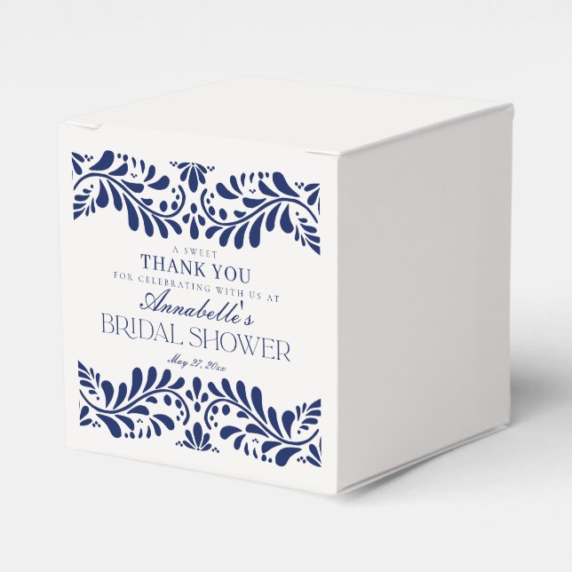 Blue Talavera Tile Spanish Fiesta Bridal Shower Favor Boxes (Front Side)