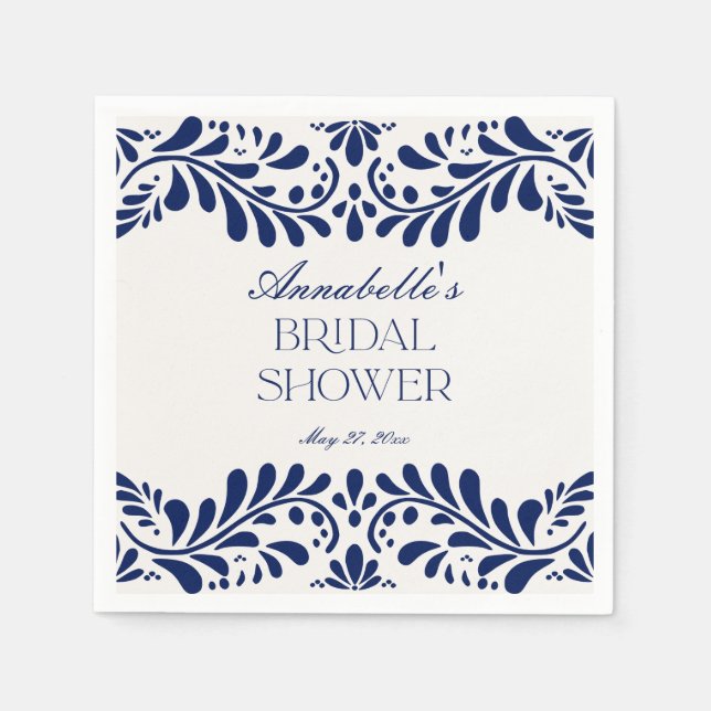 Blue Talavera Tile Spanish Fiesta Bridal Shower Napkins (Front)