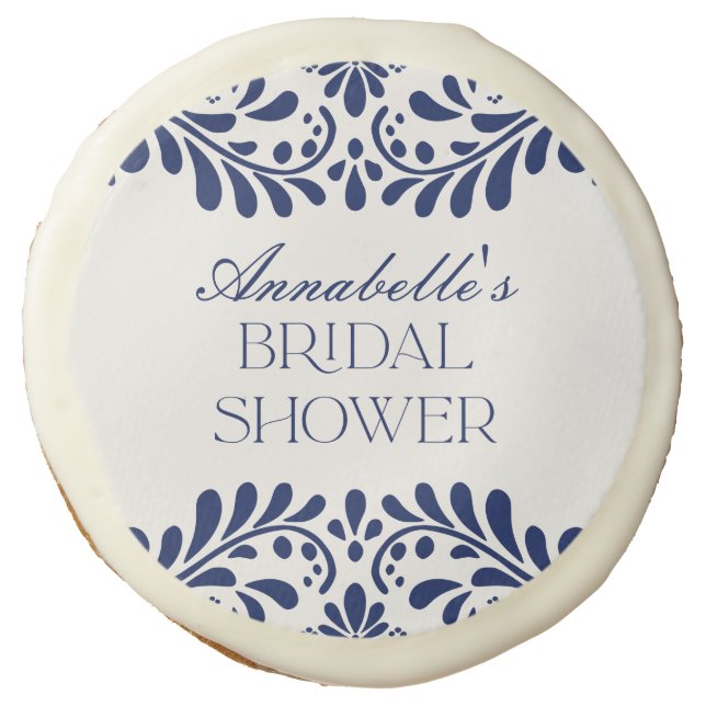 Blue Talavera Tile Spanish Fiesta Bridal Shower Sugar Cookie (Front)