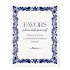 Blue Talavera Tile Spanish Fiesta Favors Sign