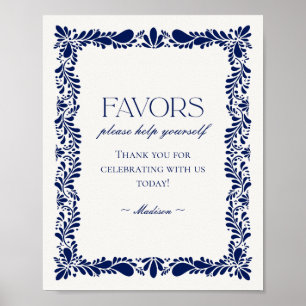 Blue Talavera Tile Spanish Fiesta Favors Sign