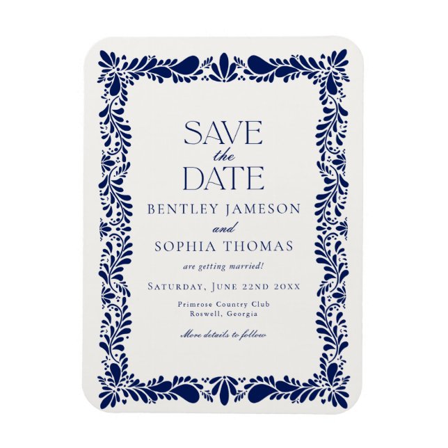 Blue Talavera Tile Spanish Fiesta Save the Date Magnet (Vertical)