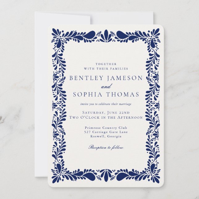Blue Talavera Tile Spanish Fiesta Wedding Invitation (Front)