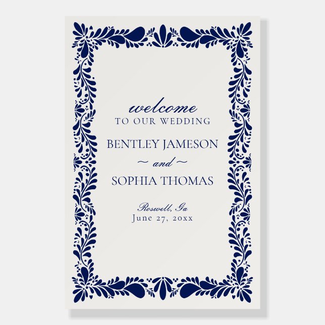 Blue Talavera Tile Spanish Fiesta Wedding Welcome Foam Board (Front)