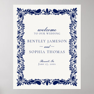 Blue Talavera Tile Spanish Fiesta Wedding Welcome Poster