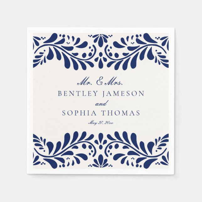 Blue Talavera Tile Spanish Style Fiesta Wedding Napkins (Front)