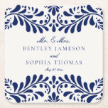 Blue Talavera Tile Spanish Style Fiesta Wedding Square Paper Coaster<br><div class="desc">Everyone loves a fiesta! This collection is a stunning blend of elegance and cultural heritage, inspired by the traditional Mexican Talavera tile patterns. The vibrant blue floral border exudes sophistication and a touch of festive charm, making it perfect for your Spanish or Mexican inspired celebration. Whether you're hosting a grand...</div>
