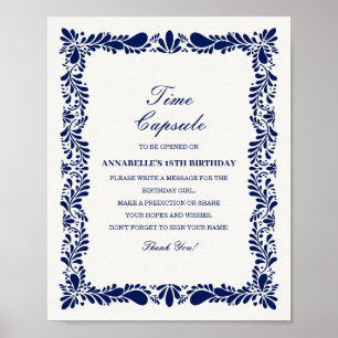 Blue Talavera Tile Time Capsule Baby Birthday Game Poster
