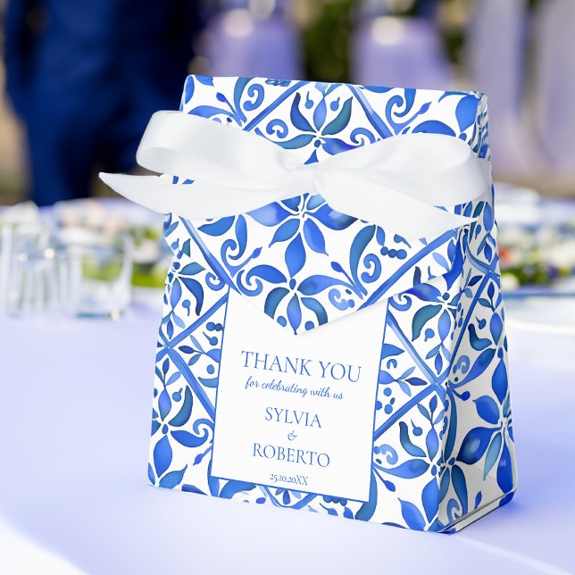 Blue Talavera tiles vintage Mexican wedding Favor Boxes (Blue and white Talavera tiles vintage Mexican wedding Favorspersonalized printed favor Boxes)