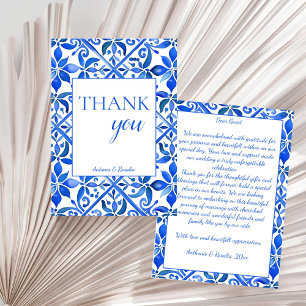 Blue Talavera tiles vintage Mexican wedding Thank You Card