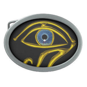 BLUE TALISMAN ,GOLD HORUS EYE Black Belt Buckle